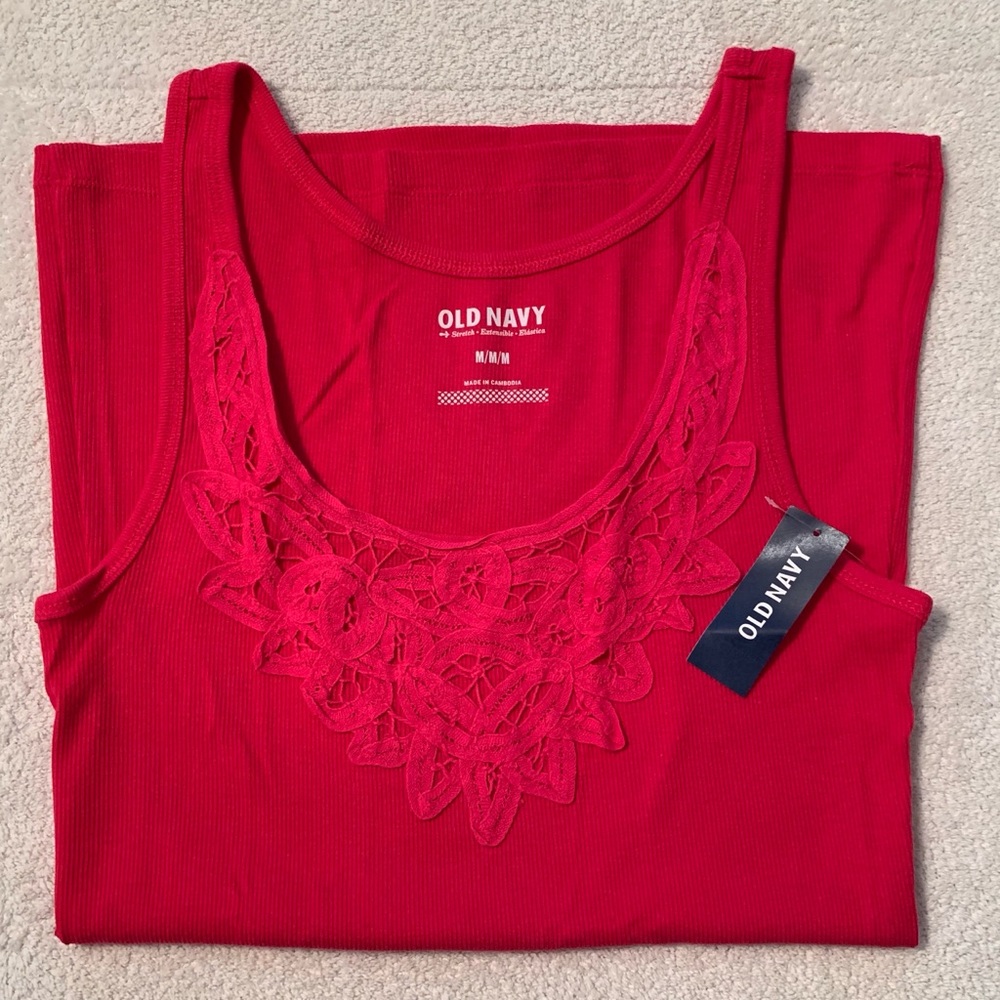 NEW NWT Old Navy detailed pink stretch ribbed tank top m